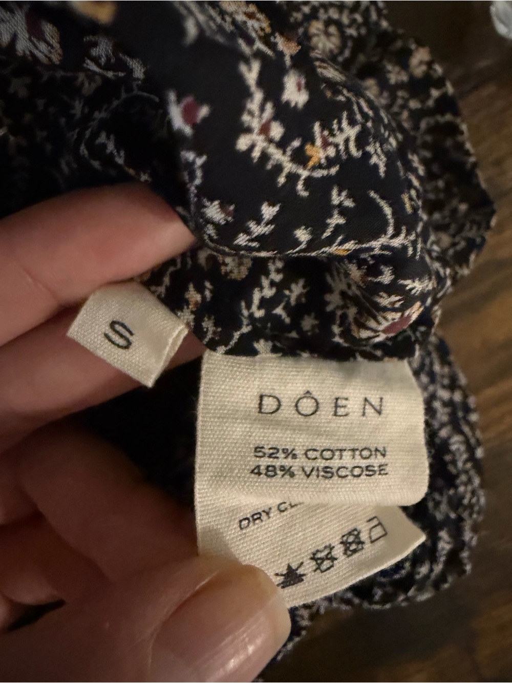 DÔEN Black Floral Velvet Trim Long Sleeve Tent Dress Size S Boho Cottagecore - Picture 3 of 9